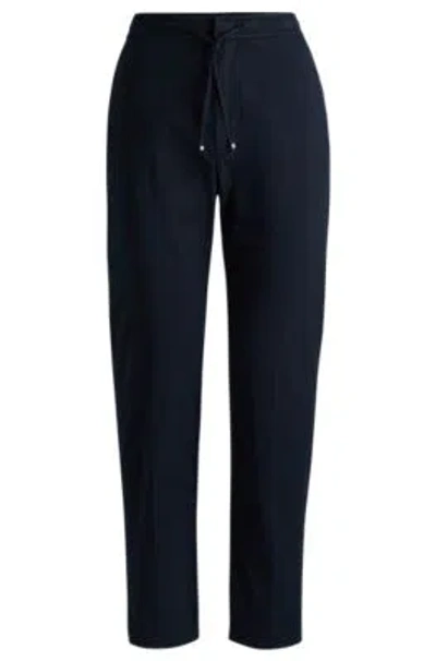 Hugo Boss Stretch-cotton Trousers With Drawcord Waist In Dark Blue