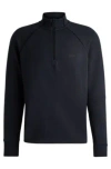 Hugo Boss Stretch-cotton Zip-neck Sweatshirt With Embossed Artwork In Dark Blue