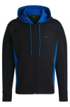 Hugo Boss Stretch-cotton Zip-up Hoodie With Embossed Artwork In Black