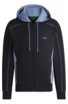 Hugo Boss Stretch-cotton Zip-up Hoodie With Embossed Artwork In Dark Blue