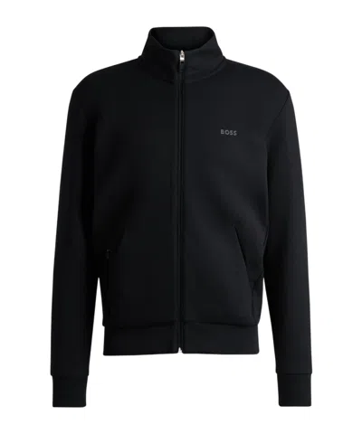 HUGO BOSS STRETCH-COTTON ZIP-UP SWEATSHIRT WITH LOGO PRINT