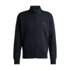 Hugo Boss Stretch-cotton Zip-up Sweatshirt With Logo Print In Blue