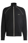 Hugo Boss Stretch-cotton Zip-up Sweatshirt With Piping And Branding In Black