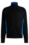 Hugo Boss Stretch-cotton Zip-up Sweatshirt With Piping And Branding In Black