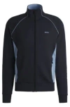 Hugo Boss Stretch-cotton Zip-up Sweatshirt With Piping And Branding In Dark Blue