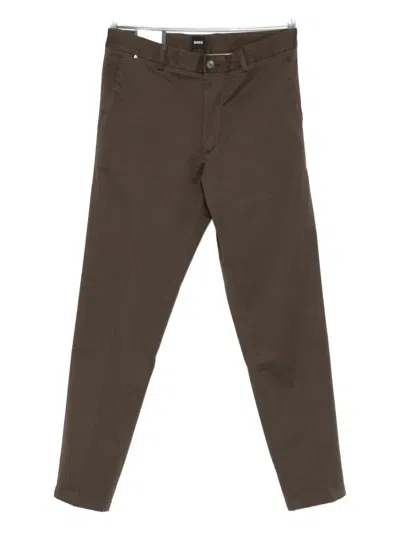 Hugo Boss Stretch-design Chino Trousers In Brown
