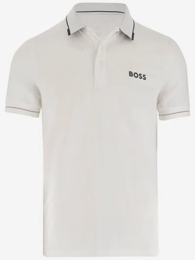 Hugo Boss Stretch Fabric Polo Shirt With Logo In White