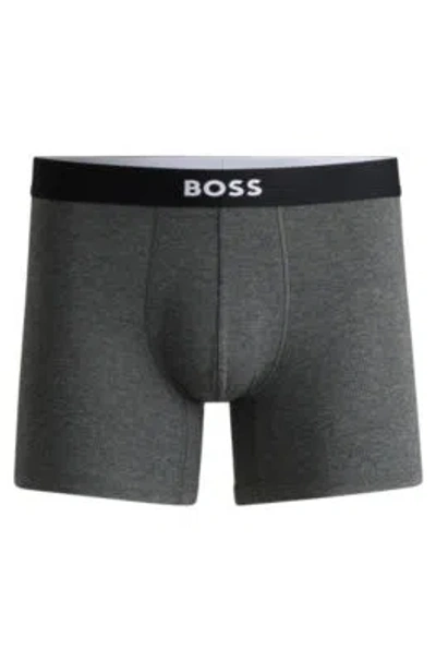 Hugo Boss Stretch-jersey Boxer Briefs With Logo Waistband In Dark Grey