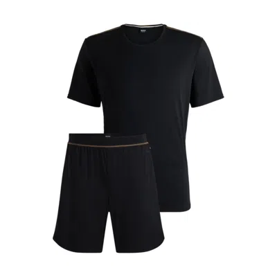 Hugo Boss Stretch-jersey Pajamas With Overlock Stitching In Black