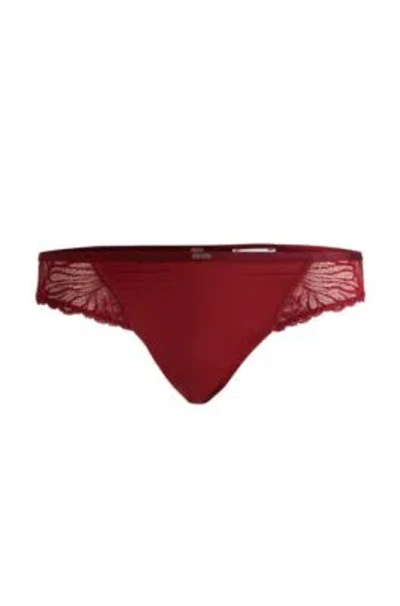 Hugo Boss Stretch-lace Brazilian Briefs With Logo Trim In Red