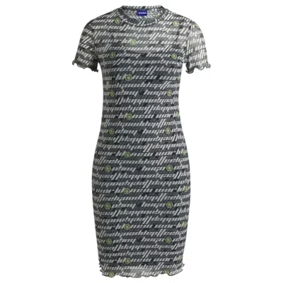 Hugo Boss Stretch-mesh Bodycon Dress With Digital Print In Multi