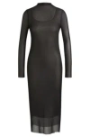 Hugo Boss Stretch-mesh Dress With Sequinned Underlayer In Black