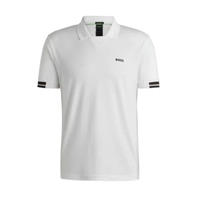 Hugo Boss Stretch-mesh Polo Shirt With Modern Placket In White