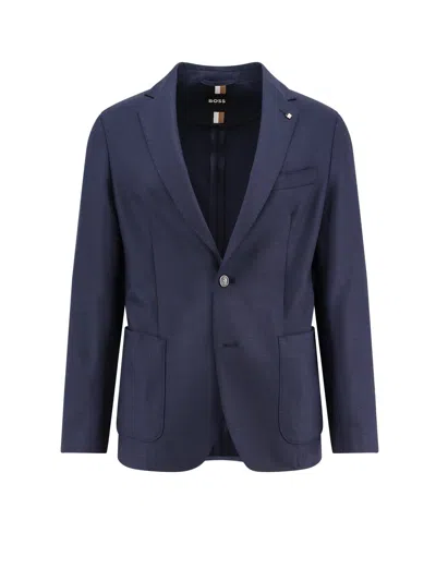 Hugo Boss Stretch Virgin Wool Blazer In Blue
