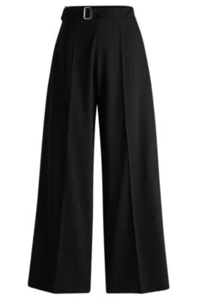 Hugo Boss Stretch-wool Trousers With Feature Waist And Soft Drape In Black