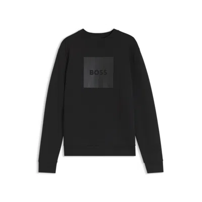 Hugo Boss Stretch-cotton Crewneck Sweatshirt In Black