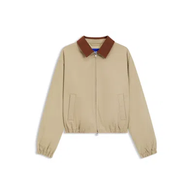 Hugo Boss Stretch-cotton Jacket With Contrast Corduroy Collar In Neutral
