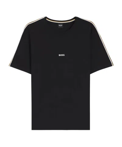 Hugo Boss Stretch-cotton Pyjama Top With Signature-stripe Tape In Black