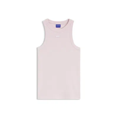 Hugo Boss Stretch-cotton Tank Top With Blue Logo Label In Pink