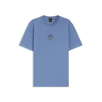 Hugo Boss Stretch-cotton T-shirt With Tennis Artwork In Blue