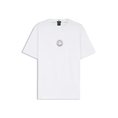 Hugo Boss Stretch-cotton T-shirt With Tennis Artwork In Multi