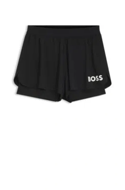 Hugo Boss Stretch-jersey Shorts With Contrast Logo In Black