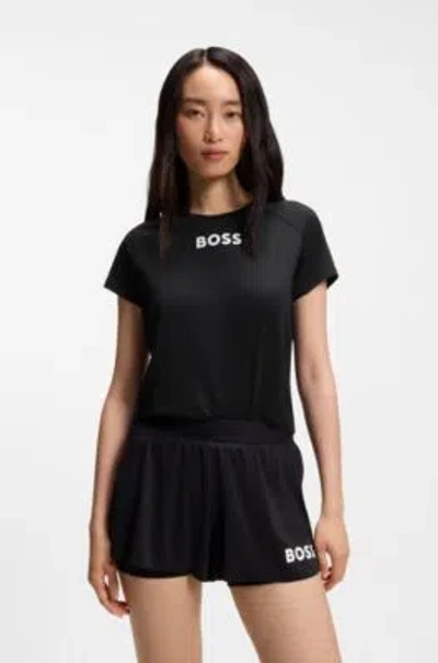 Hugo Boss Stretch-jersey T-shirt With Tennis Artwork In Black