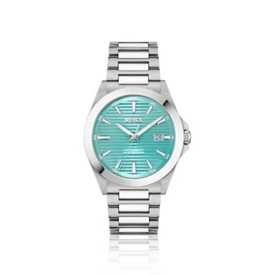 Hugo Boss Strike Silver-tone Watch With Grooved Turquoise Dial In Multi
