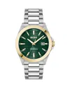 Hugo Boss Men's Strike Quartz Basic Calendar Stainless Steel Watch 41mm In Green/silver