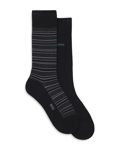 Hugo Boss Stripe Crew Socks, Pack Of 2 In Black
