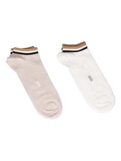 Hugo Boss Stripe-detail Ankle Socks (pack Of Two) In Neutral