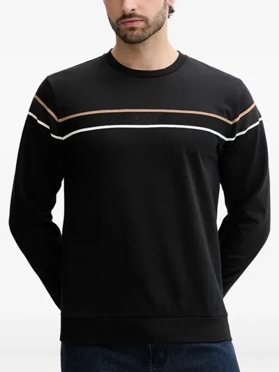Hugo Boss Cotton Sweatshirt Crew Neck Contrast Stripes In Yellow
