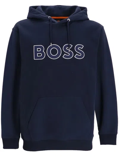 Hugo Boss Stripe-detail Crew-neck Sweatshirt In Blue