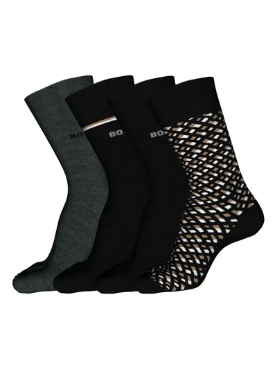 Hugo Boss Stripe-patterned Cotton-blend Socks (pack Of Four) In Black
