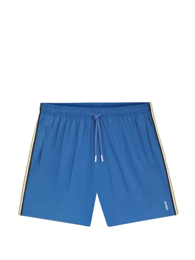 Hugo Boss Stripe Swim Shorts Logo In Blue