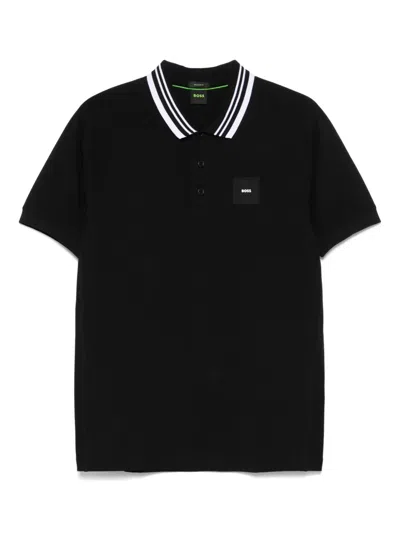 Hugo Boss Stripe-trim Polo Shirt In Black