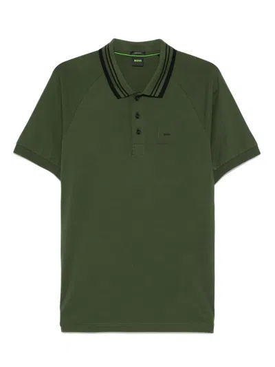 Hugo Boss Stripe-trim Polo Shirt In Green