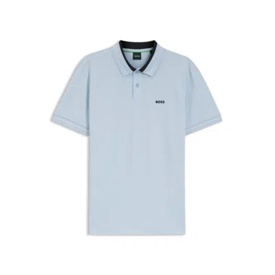 Hugo Boss Stripe-trim Polo Shirt In Stretch Cotton In Blue