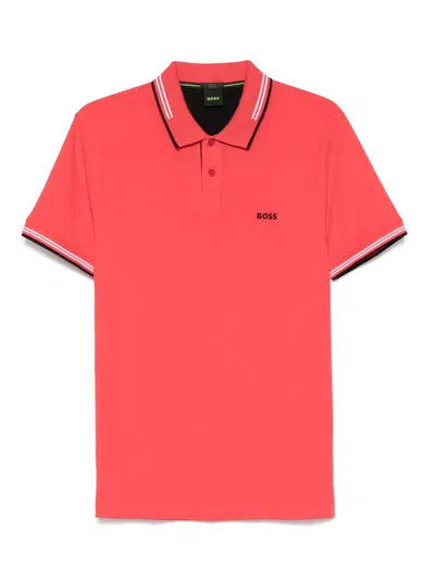Hugo Boss Stripe-trim Polo Shirt In Red