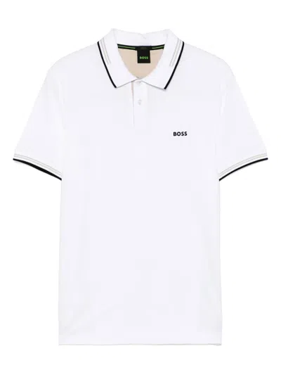 Hugo Boss Stripe-trim Polo Shirt In White