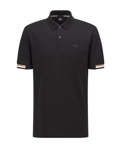 Hugo Boss Regular-fit Polo Shirt With Rubberized Logo In Black