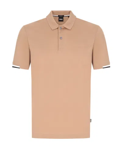 Hugo Boss Stripe-trimmed Polo Shirt In Brown