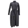 Hugo Boss Striped Belted Midi Shirt Dress In Navy Blue Cotton In Blue