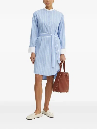 Hugo Boss Striped Belted Shirt Dress In Blue