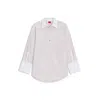 Hugo Boss Striped Blouse In Cotton Poplin With Contrast Trims In White