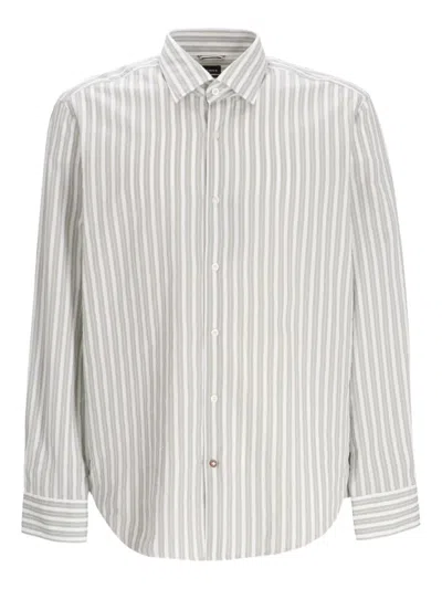 Hugo Boss Striped Button-up Shirt In Green