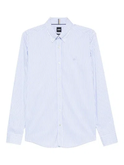 Hugo Boss Striped Buttoned Shirt In Blue