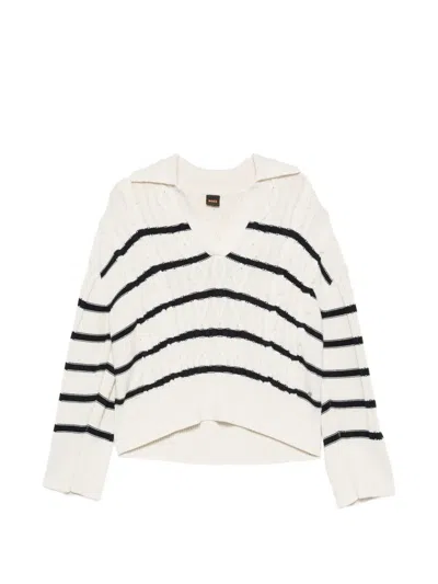 Hugo Boss Striped Cable-knit Sweater In Multi