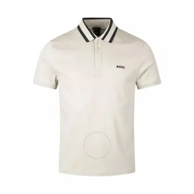 Hugo Boss Striped-collar Cotton Polo Shirt In Beige