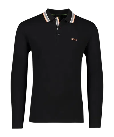 Hugo Boss Striped Collar Polo Shirt In Black